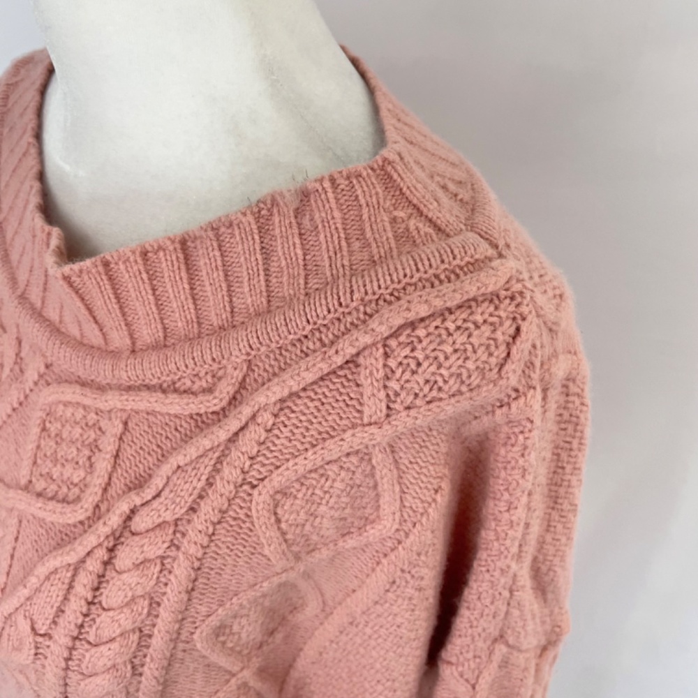 J Crew Cable Knit Patchwork Wool Blend Tunic Sweater K2428 Seashell Pink Large - Picture 9 of 16
